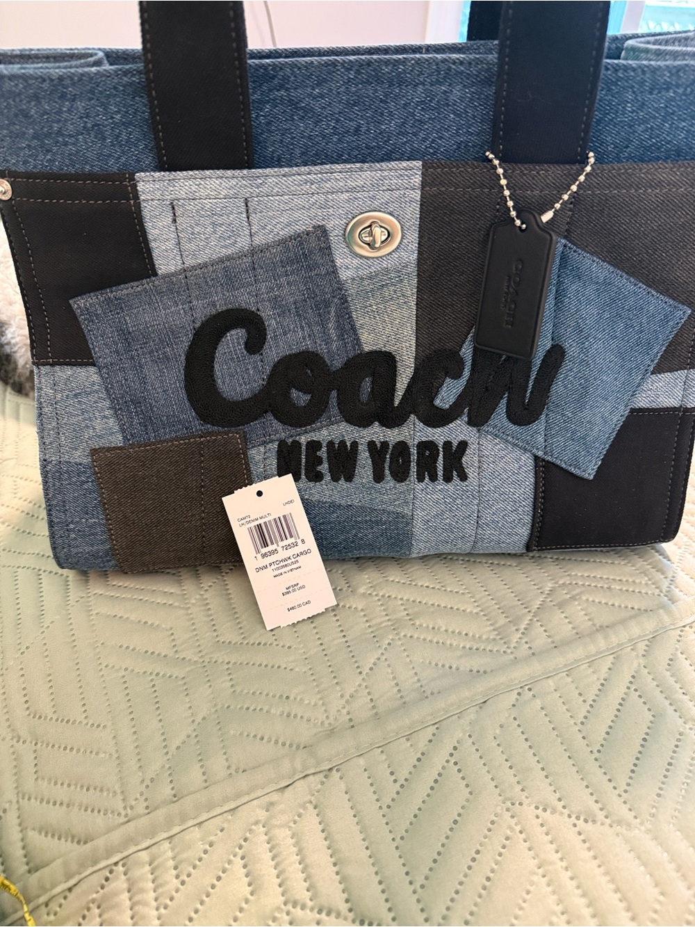 SOLD OUT-Coach Patchwork Denim & Leather Tote - Blue, Black, Brown